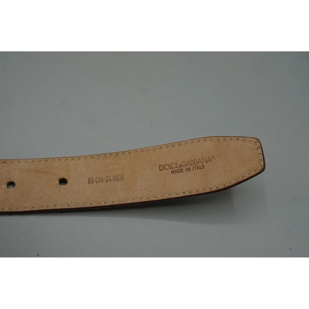 Dolce & Gabbana Mens Brown Leather Belt Size 34 Gold Textured Buckle Made Italy